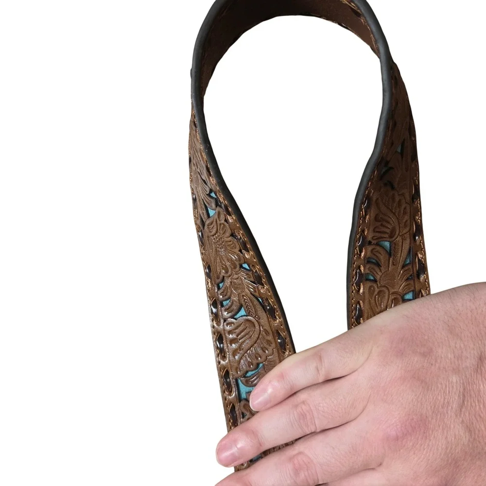 Nocona Belt Co Mens Tooled Leather Turquoise Underlay Western Belt 46 N2414608